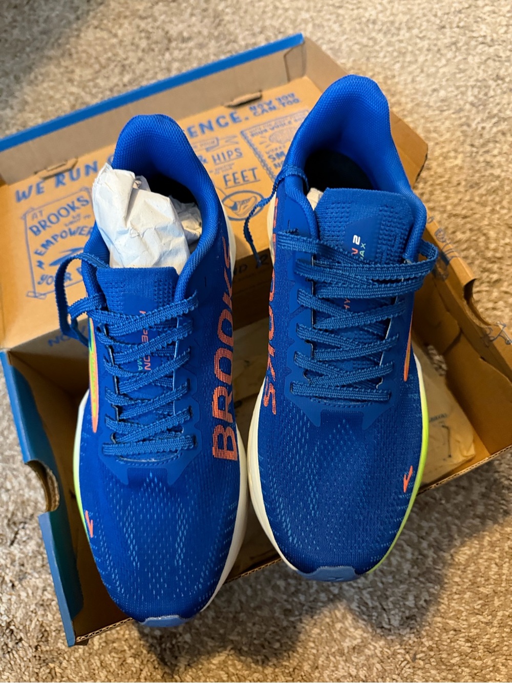 Brooks Women's Running Shoes in Royal Blue with Neon Green and Orange Accents - Picture 2 of 13